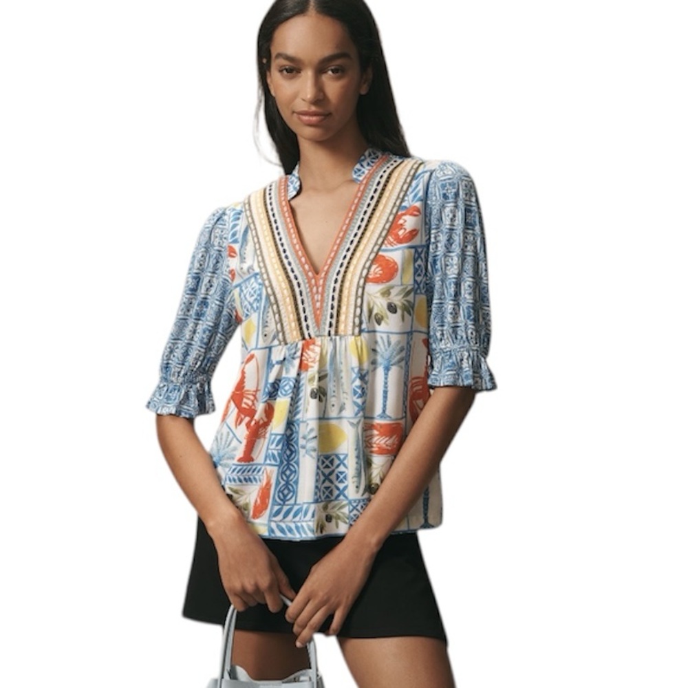 Bl-nk Stephanie Top Blue Tile Lobster Print